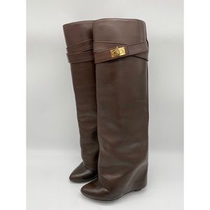 Authentic Givenchy Shark Lock boots brown leather